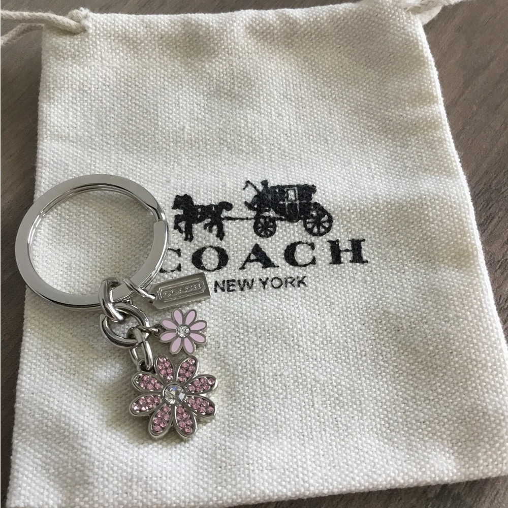 Coach Pink Floral Bag Charm Keyring NWOT in Coach Dustbag